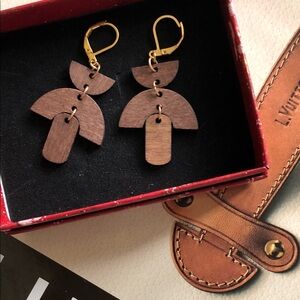 Stained wood dangle earring hand made my me.